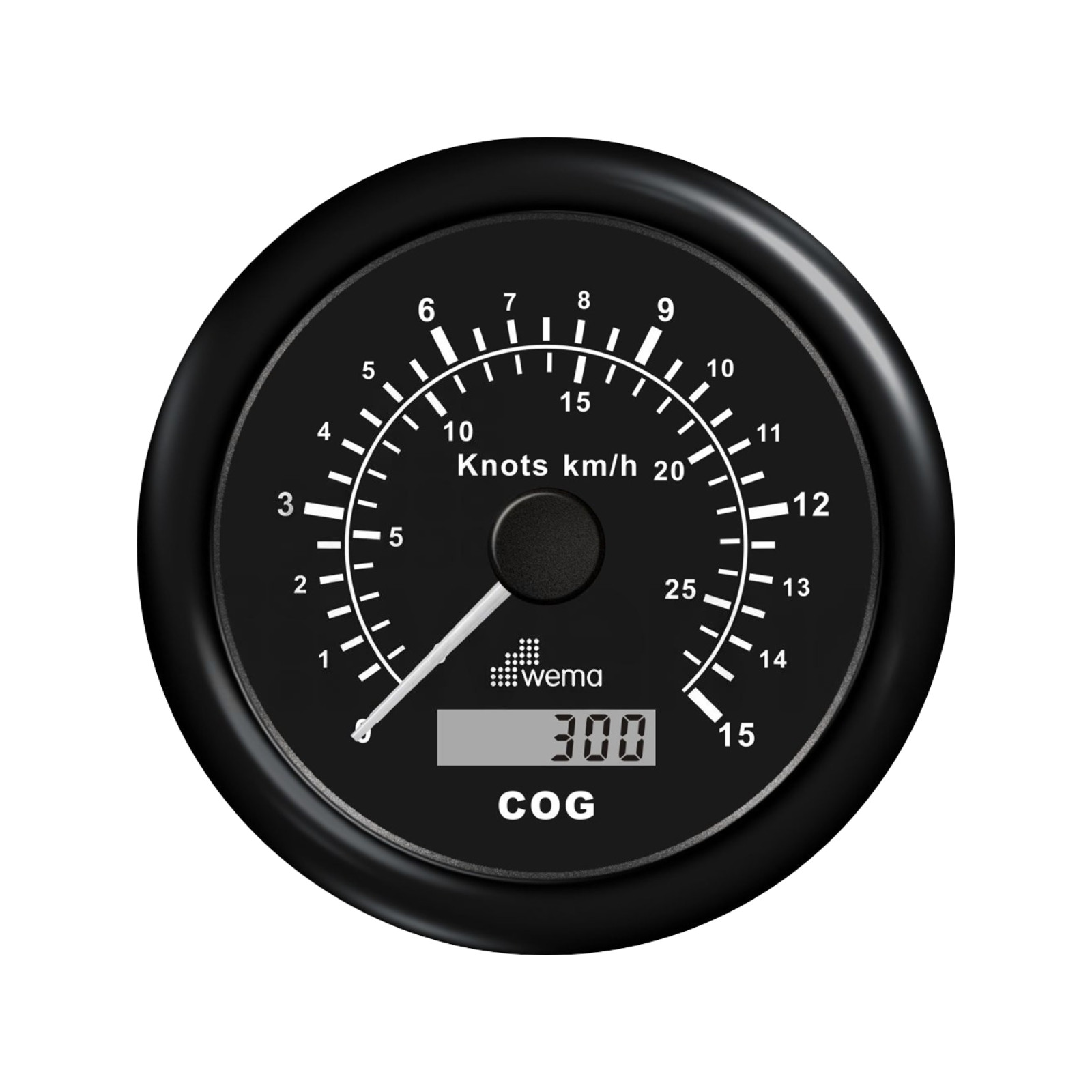 Analogowy prędkościomierz GPS 85 mm 15 węzłów czarny Wema