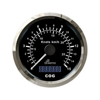 Analogowy prędkościomierz GPS 85 mm 15 węzłów srebrno-czarny Wema