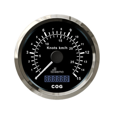 Analogowy prędkościomierz GPS 85 mm 15 węzłów srebrno-czarny Wema