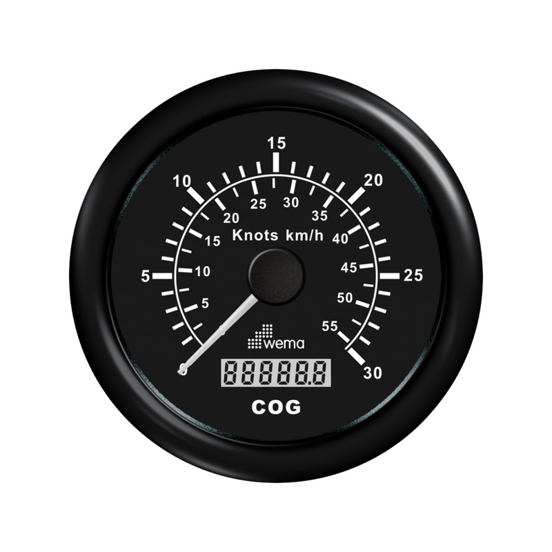 Analogowy prędkościomierz GPS 85 mm 30 węzłów czarny Wema
