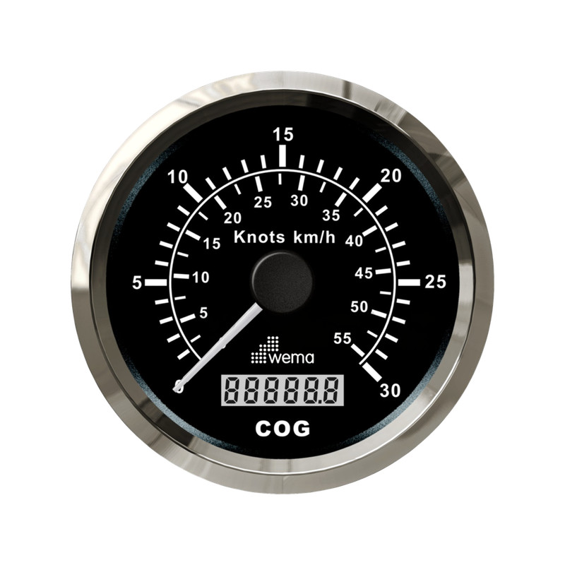 Analogowy prędkościomierz GPS 85 mm 30 węzłów srebrno-czarny Wema