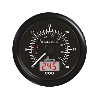 Czarny analogowy prędkościomierz GPS 85 mm 30 węzłów, wersja kanałowa