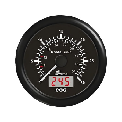 Czarny analogowy prędkościomierz GPS 85 mm 30 węzłów, wersja kanałowa