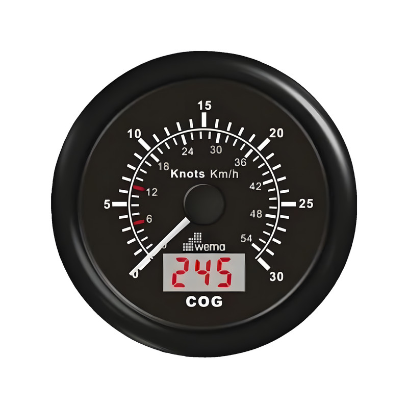 Czarny analogowy prędkościomierz GPS 85 mm 30 węzłów, wersja kanałowa