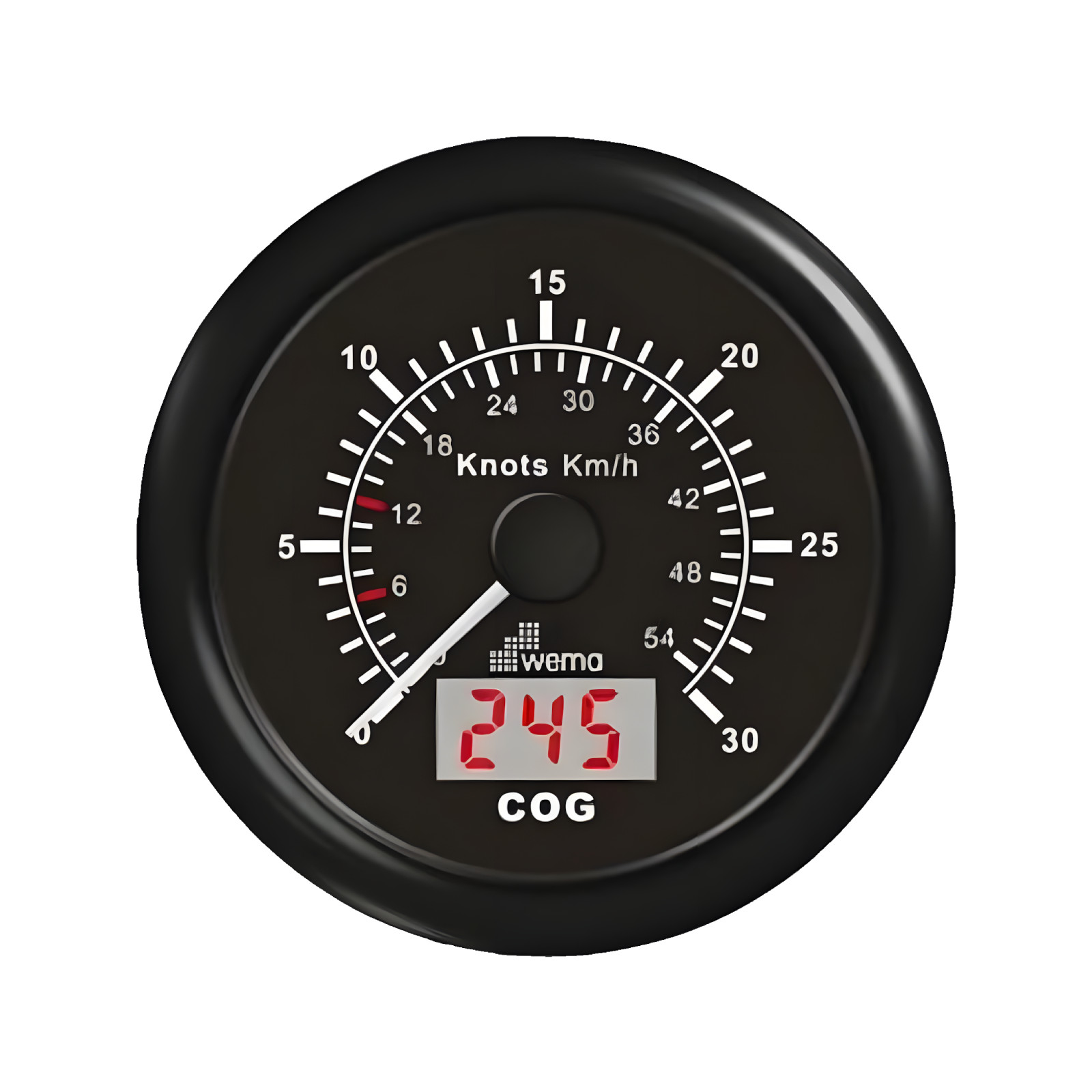 Czarny analogowy prędkościomierz GPS 85 mm 30 węzłów, wersja kanałowa