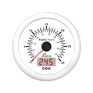 Biały analogowy prędkościomierz GPS 85 mm 30 węzłów, wersja kanałowa