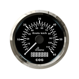 Analogowy prędkościomierz GPS 85 mm 60 węzłów srebrno-czarny Wema