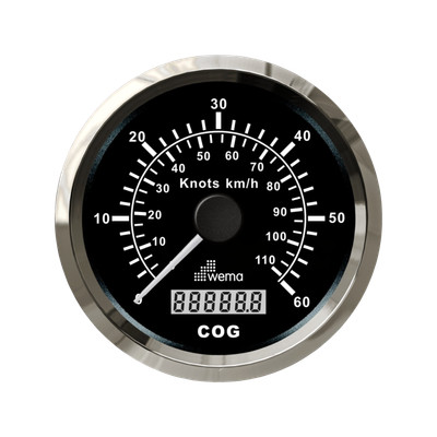 Analogowy prędkościomierz GPS 85 mm 60 węzłów srebrno-czarny Wema
