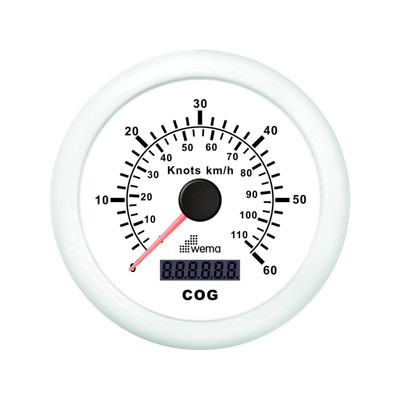 Analogowy prędkościomierz GPS 85 mm 60 węzłów biały Wema