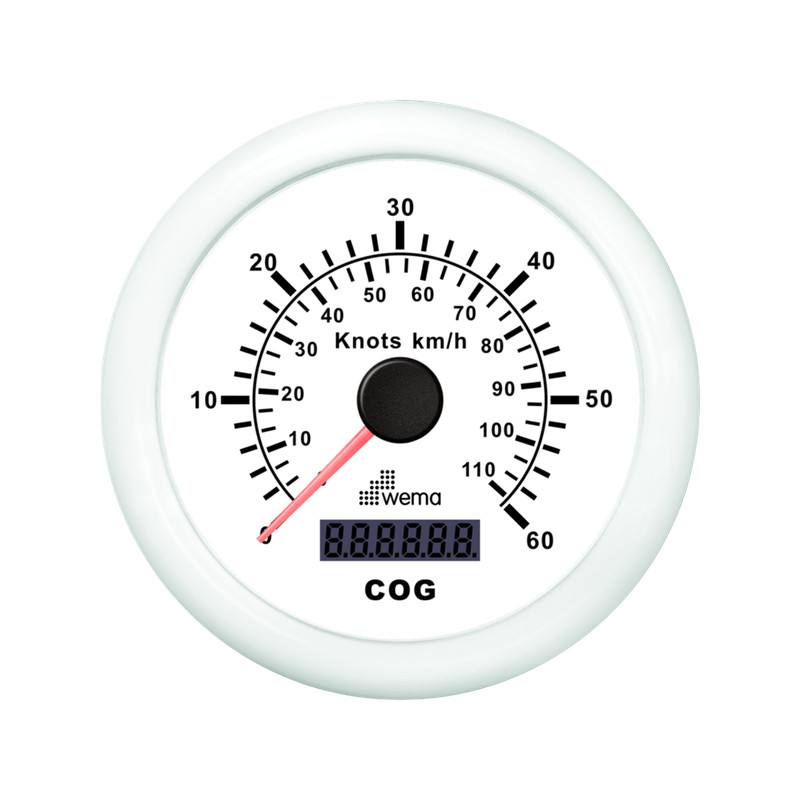 Analogowy prędkościomierz GPS 85 mm 60 węzłów biały Wema