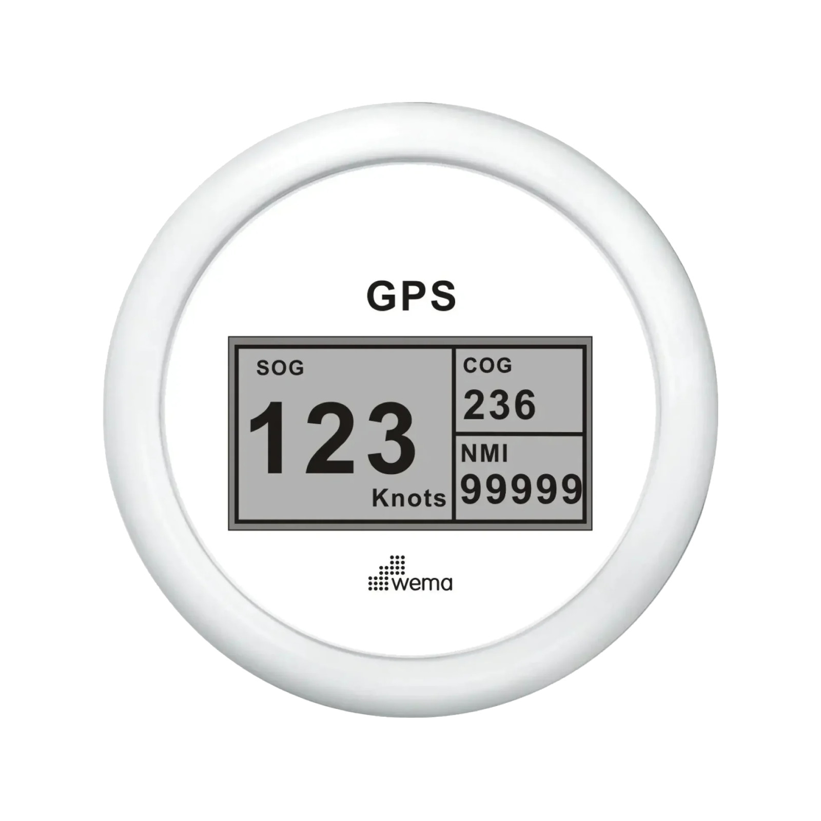 Cyfrowy prędkościomierz GPS 85 mm biały Wema