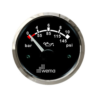 Wskaźnik ciśnienia oleju 10 bar, 52 mm srebrno-czarny Wema