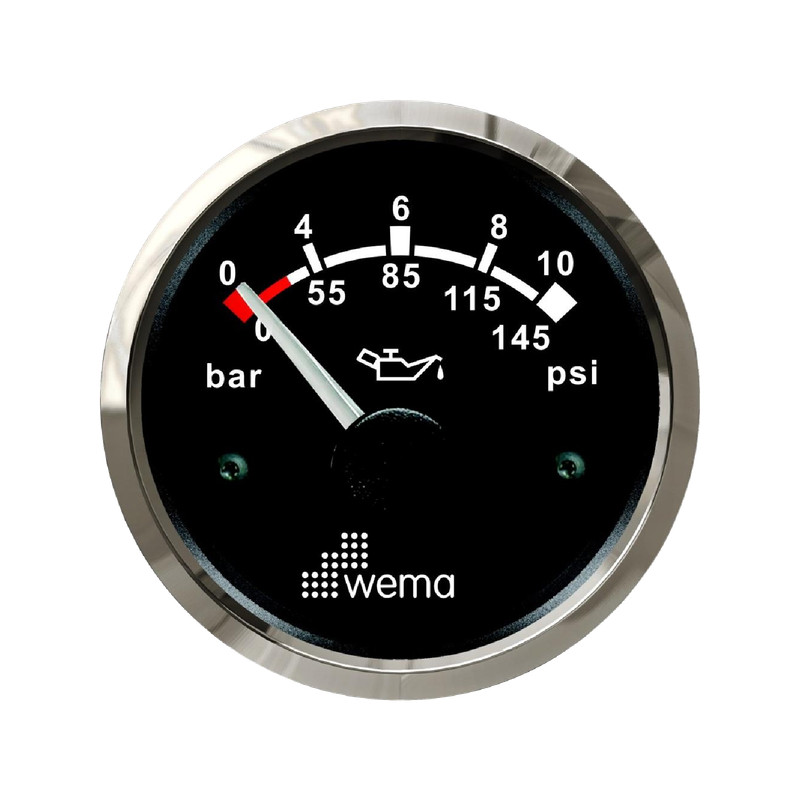 Wskaźnik ciśnienia oleju 10 bar, 52 mm srebrno-czarny Wema