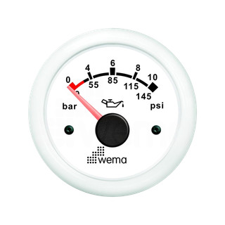Wskaźnik ciśnienia oleju 10 bar, 52 mm biały Wema