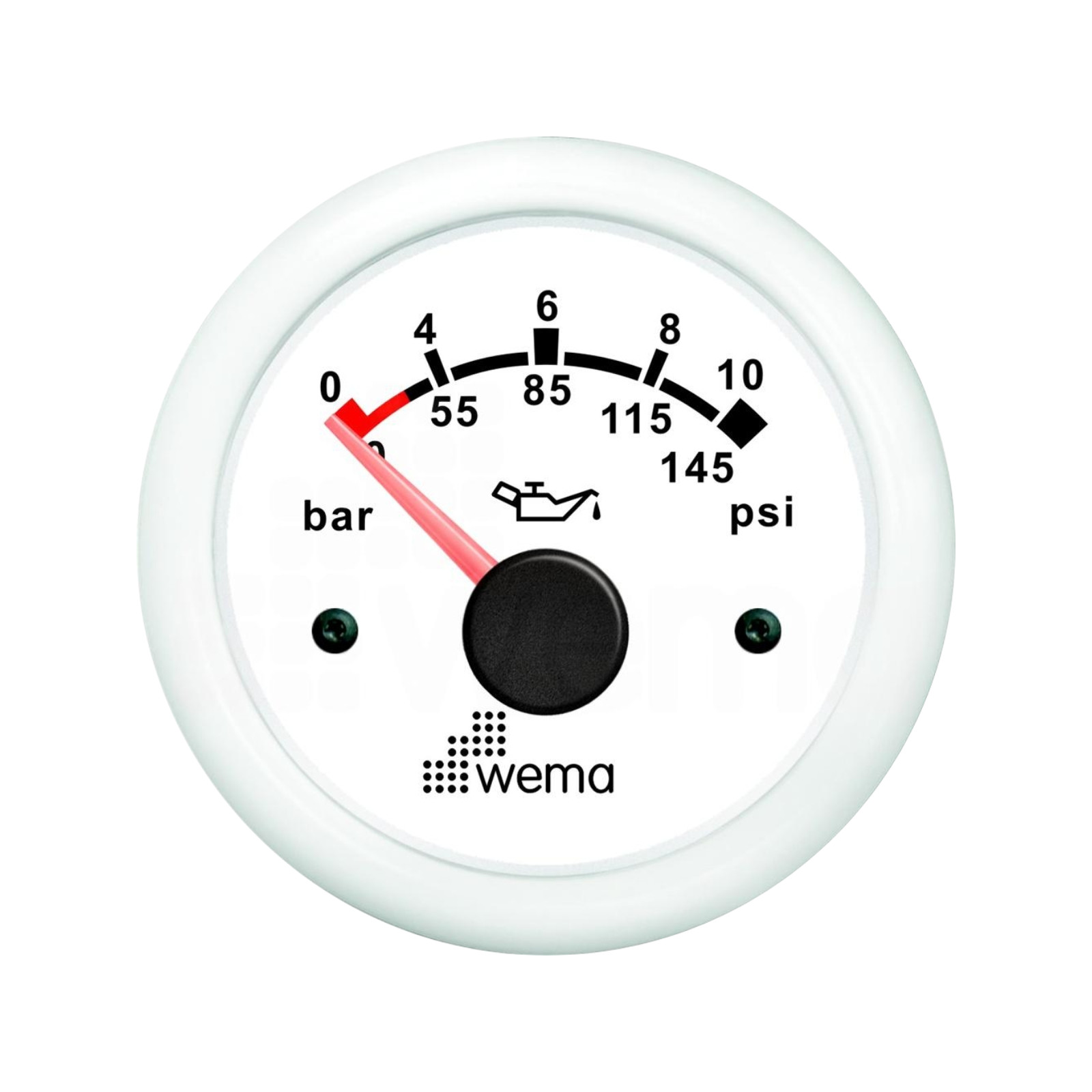 Wskaźnik ciśnienia oleju 10 bar, 52 mm biały Wema