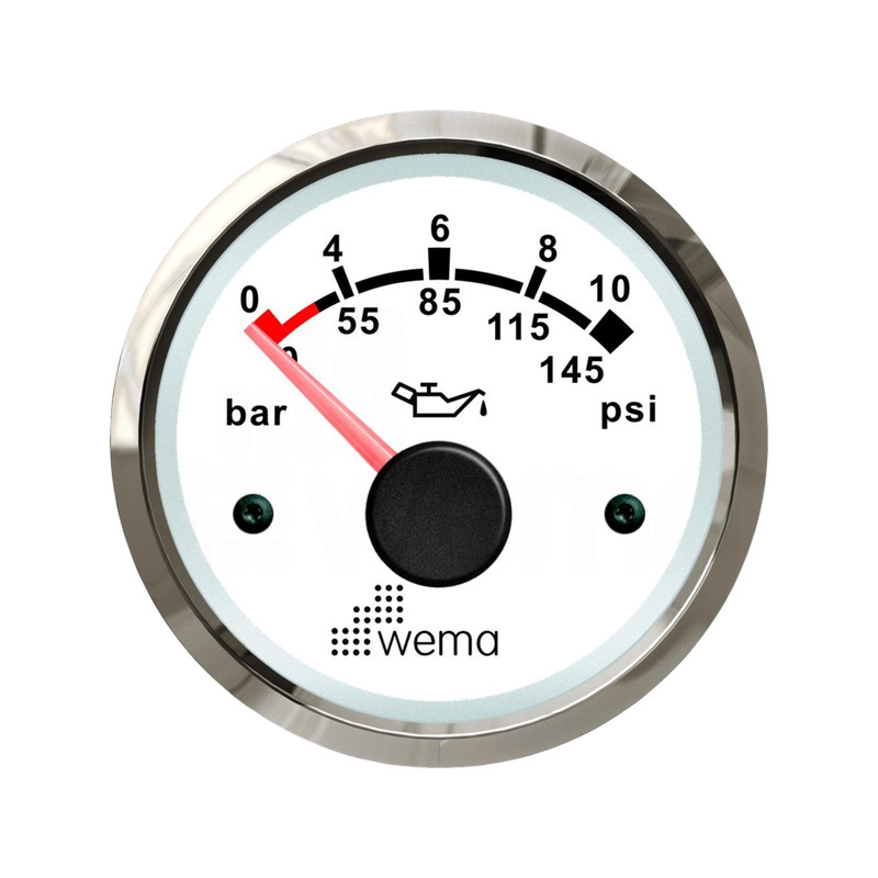 Wskaźnik ciśnienia oleju 10 bar, 52 mm srebrno-biały Wema