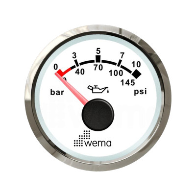 Wskaźnik ciśnienia oleju 10 bar NMEA2000, 52 mm biały Wema