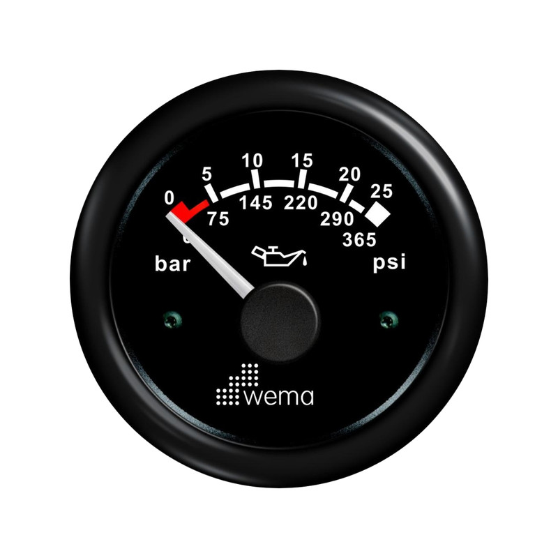 Wskaźnik ciśnienia oleju 25 bar, 52 mm czarny Wema