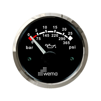 Wskaźnik ciśnienia oleju 25 bar, 52 mm srebrno-czarny Wema