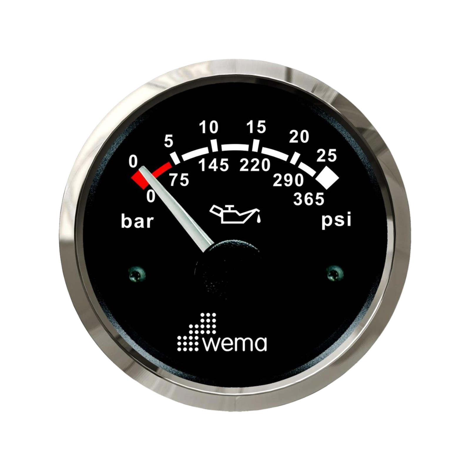 Wskaźnik ciśnienia oleju 25 bar, 52 mm srebrno-czarny Wema
