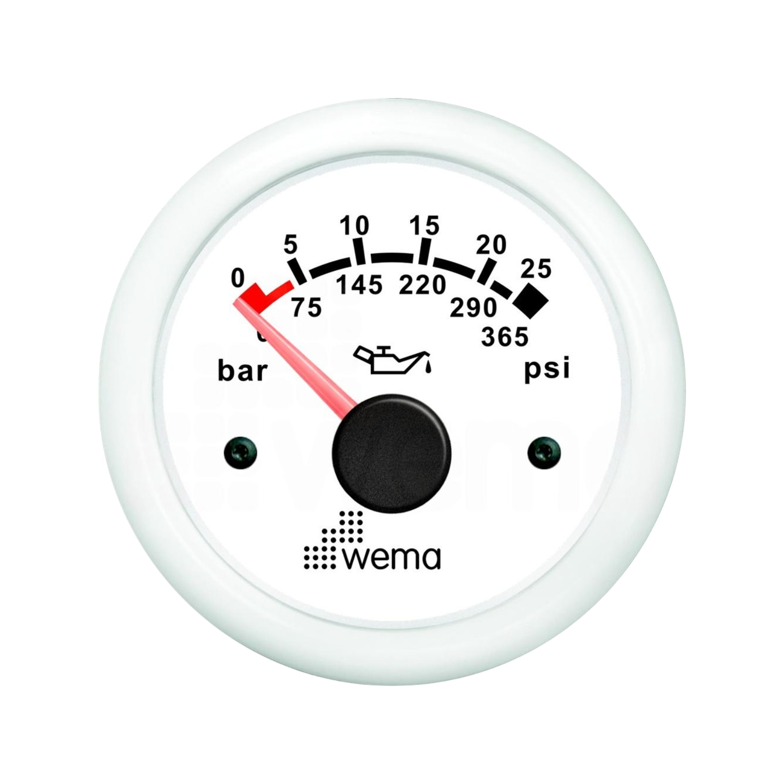 Wskaźnik ciśnienia oleju 25 bar, 52 mm biały Wema