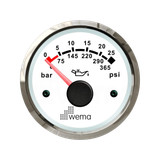 Wskaźnik ciśnienia oleju 25 bar, 52 mm srebrno-biały Wema