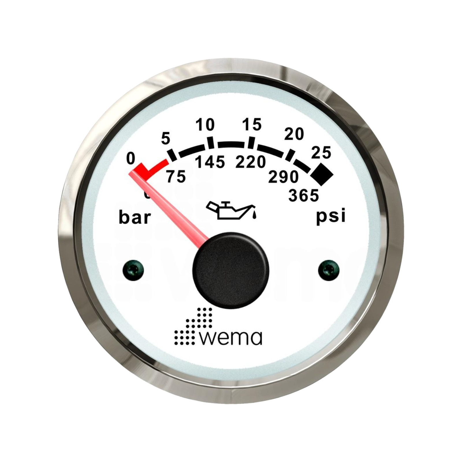 Wskaźnik ciśnienia oleju 25 bar, 52 mm srebrno-biały Wema