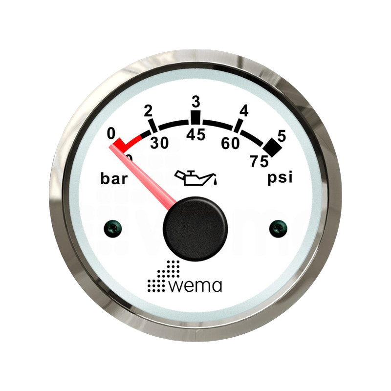 Wskaźnik ciśnienia oleju 5 bar, 52 mm srebrno-biały Wema