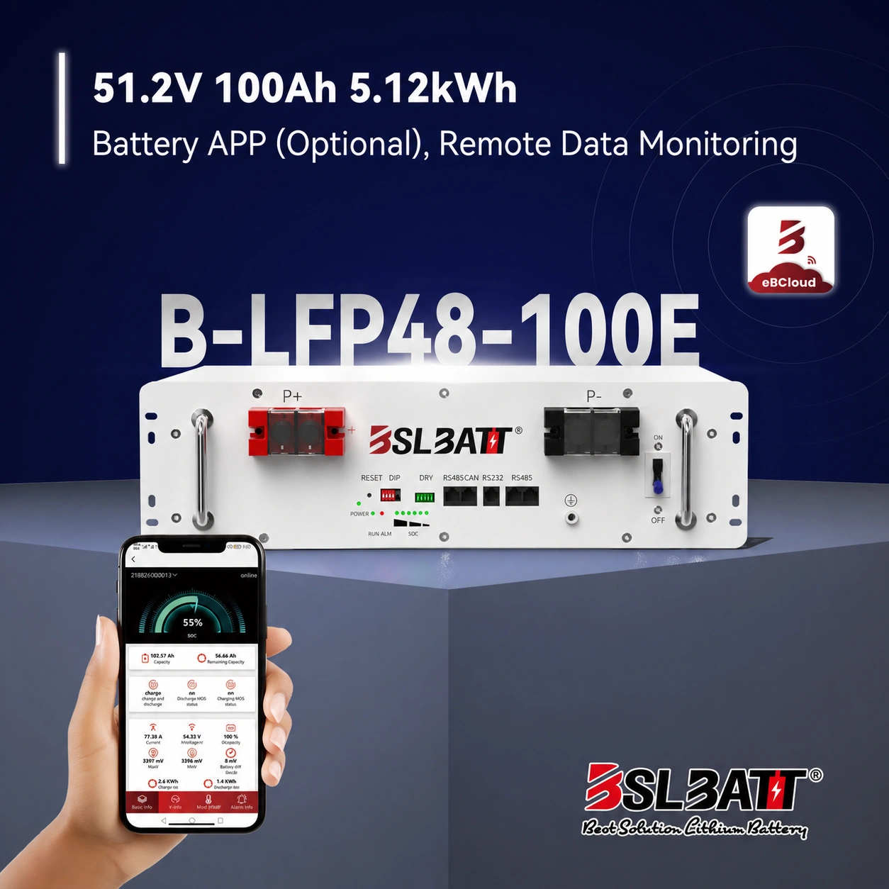 Батарея BSLBATT B-LFP48-100E 3U - вигляд спереду