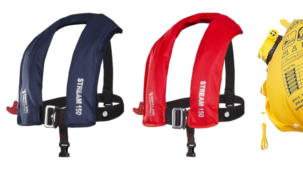 Пневматичні жилети Mullion Stream 150N з гальмом Hammar у темно-синьому та червоному кольорах